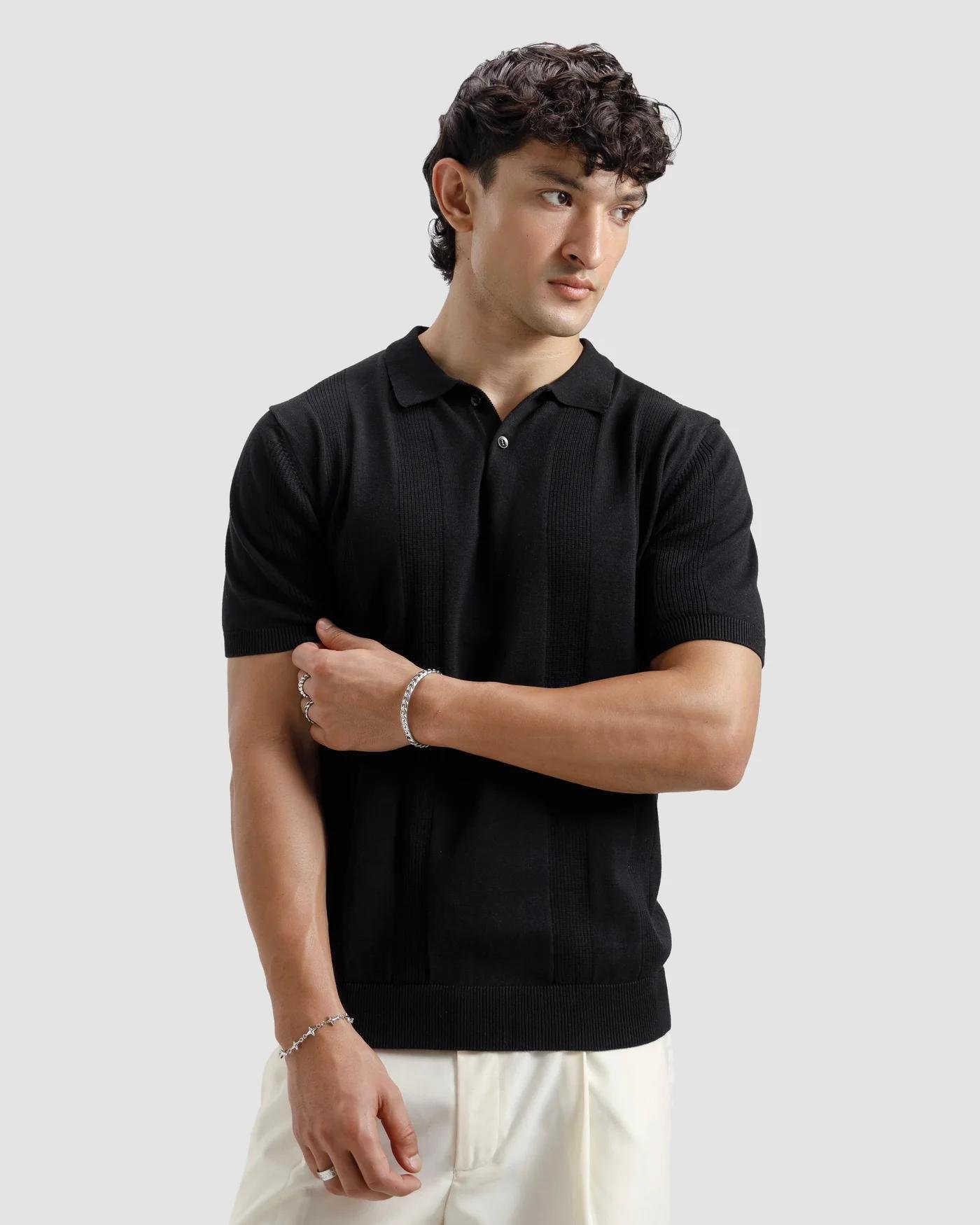 Black Knit Polo - Image 2
