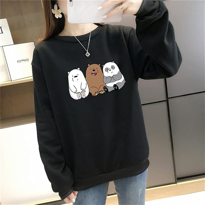 Three Cartoon Bears Graphic Crewneck Sweatshirt – Cute Casual Printed Pullover - Image 5