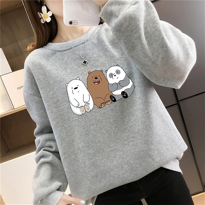Three Cartoon Bears Graphic Crewneck Sweatshirt – Cute Casual Printed Pullover - Image 4
