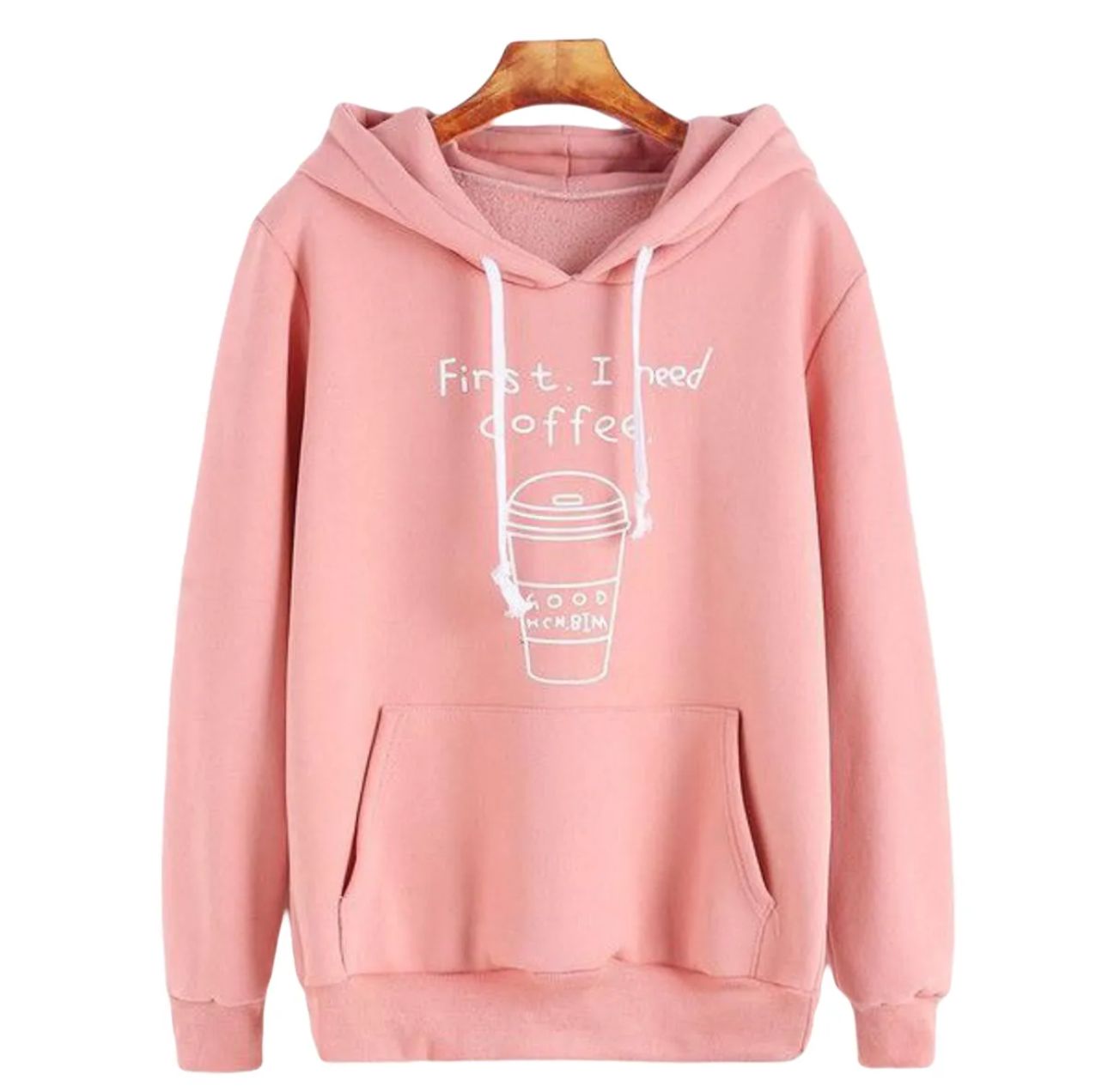 Black Coffee Graphic Hoodie – “First. I Need Coffee.” Fleece Pullover Sweatshirt - Image 3