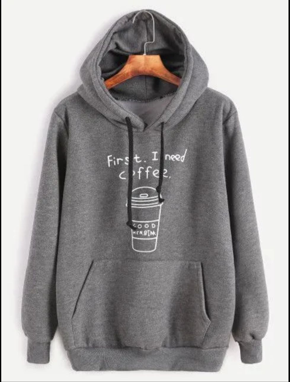 Black Coffee Graphic Hoodie – “First. I Need Coffee.” Fleece Pullover Sweatshirt - Image 4