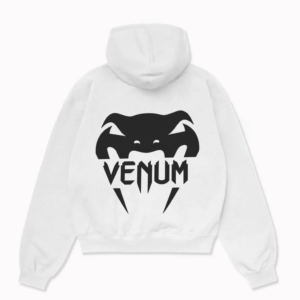 White Venum Printed Fleece Hoodie – Black Snake Logo Pullover
