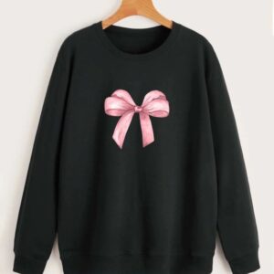 Pink Bow Graphic Crewneck Sweatshirt – Cute Minimalist Style