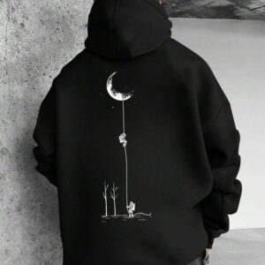 Astronaut Moon Graphic Hoodie for Men & Women | Black Pullover Streetwear
