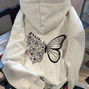 Apricot Floral Butterfly Wing Graphic Hoodie for Men & Women | Pullover Sweatshirt