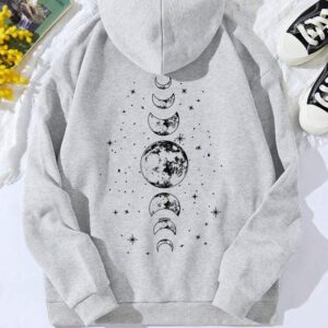 Light Grey Moon Phases Graphic Hoodie for Men & Women | Celestial Pullover Sweatshirt