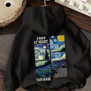 Oversized Starry Night Hoodie | Van Gogh 1889 Artistic Graphic Pullover Sweatshirt