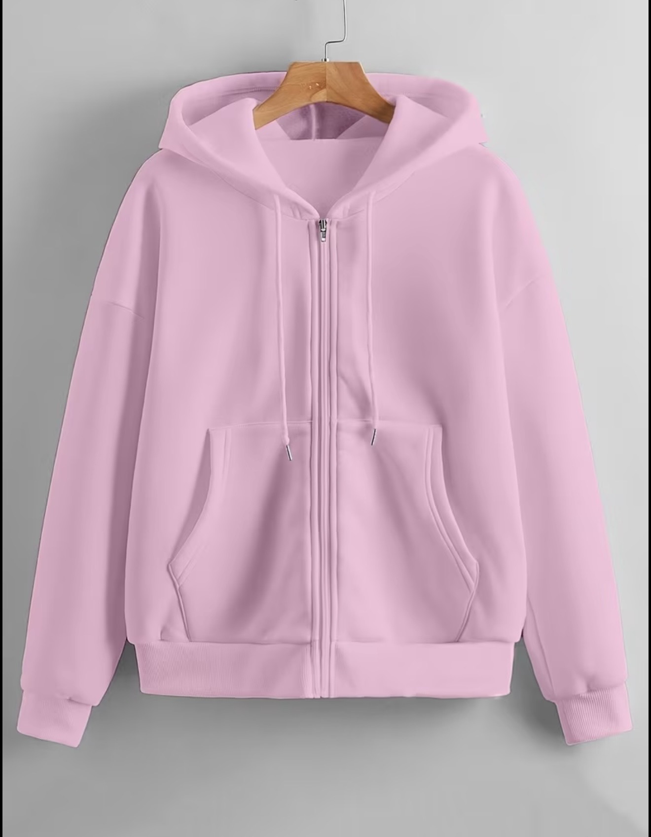 Women's full-zip hoodie with a drawstring hood, split kangaroo pockets, and ribbed cuffs and hem.