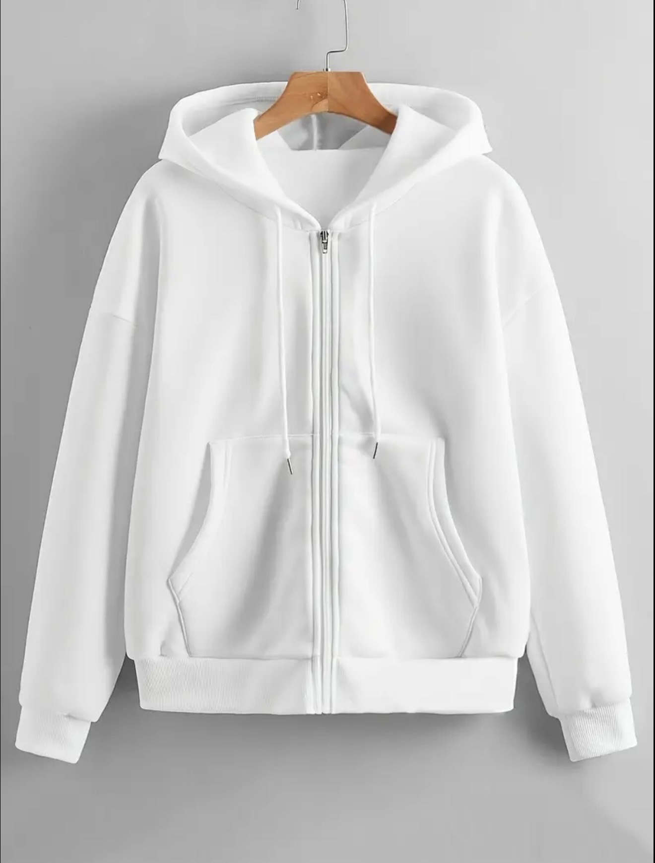Women's full-zip hoodie with a drawstring hood, split kangaroo pockets, and ribbed cuffs and hem.