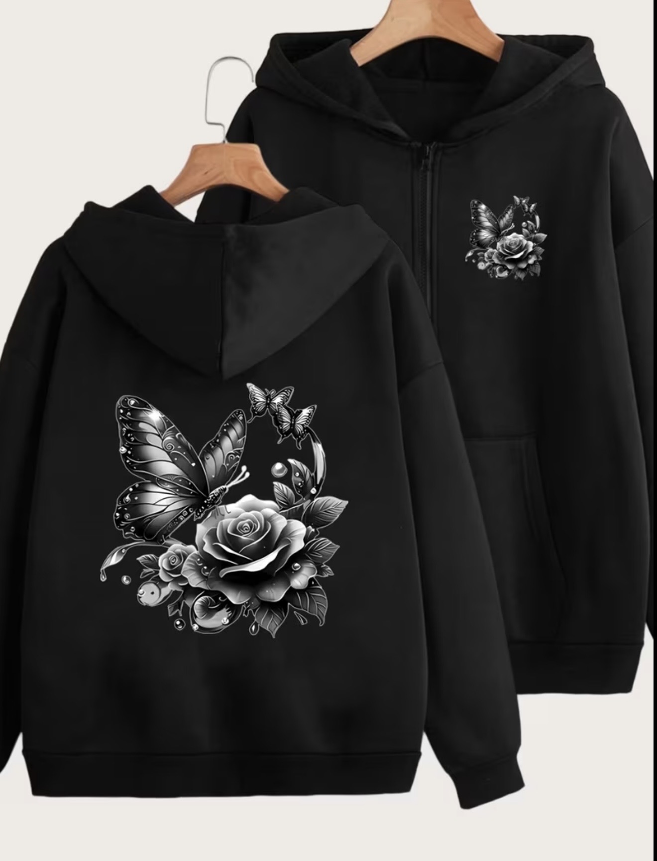 Butterfly Rose Zipper Hoodie in Pakistan | Fashion Vault - Image 2