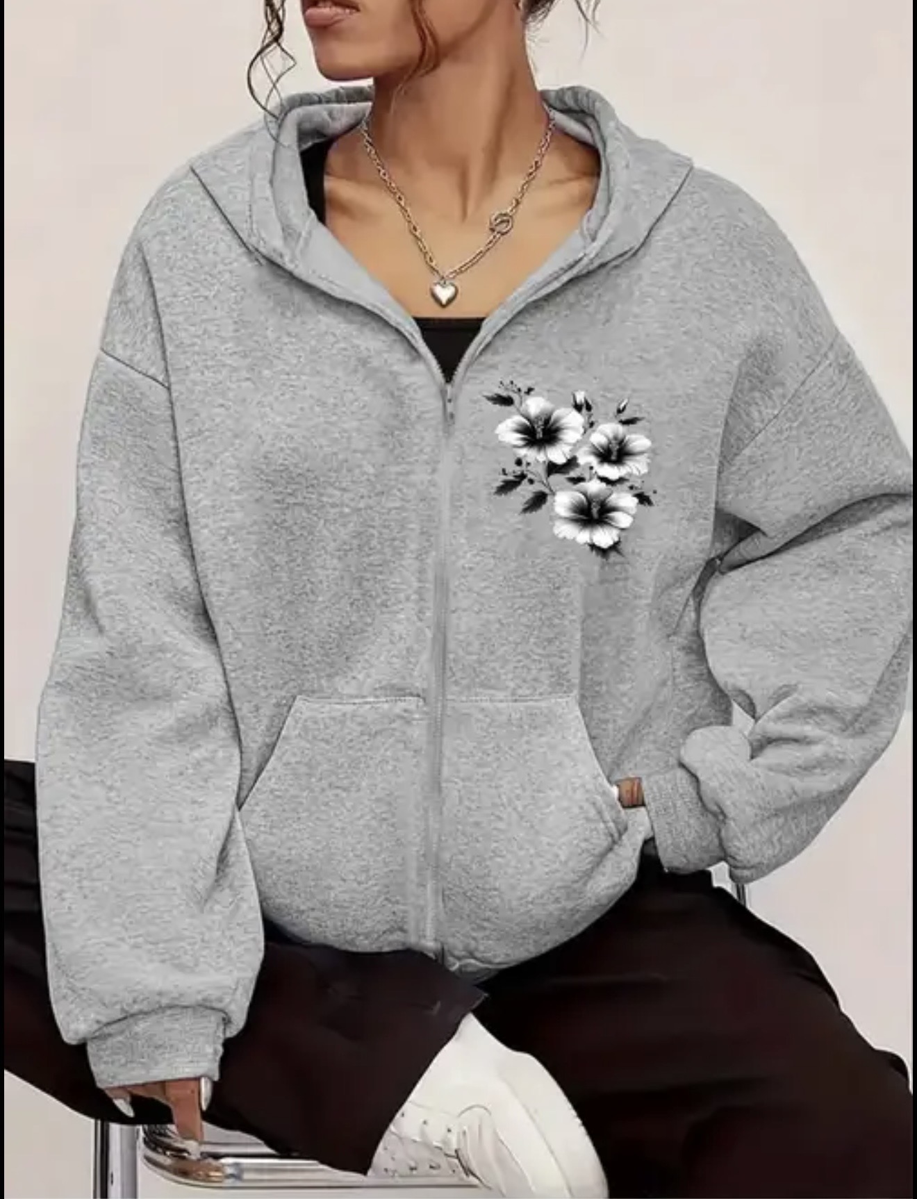 Floral Print Zipper Hoodie in Pakistan | Fashion Vault - Image 5