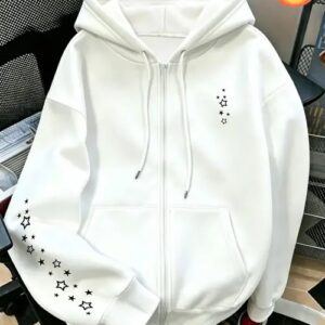 Zip-up hoodie featuring a white star and constellation-style graphic on the right chest and extending across the right sleeve.